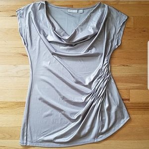 New York & Company Silver Metallic Ruched Cowel Neck Top-Medium